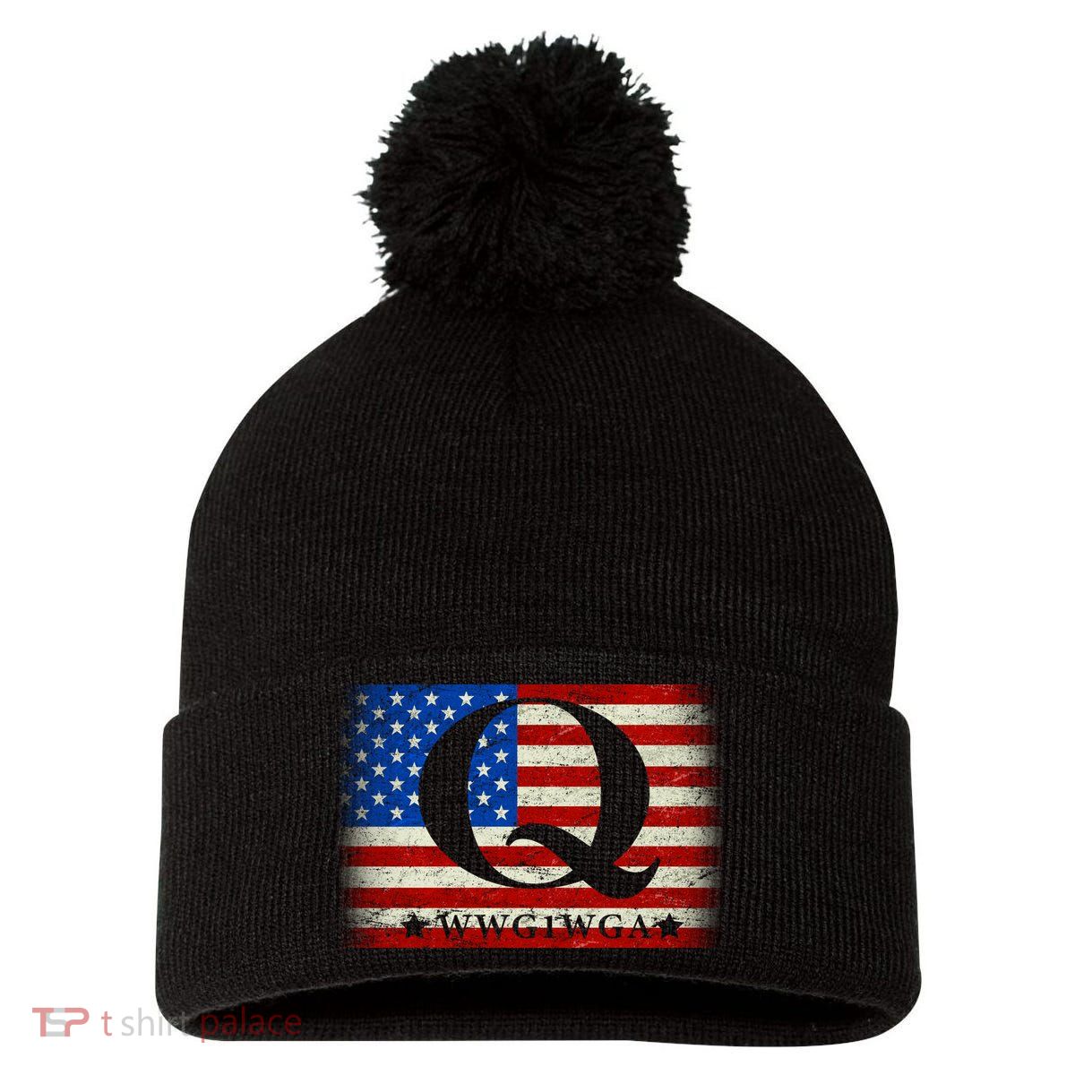 Q-anon  WWG1WGA Where We Go One We Go All Pom Pom 12in Knit Beanie