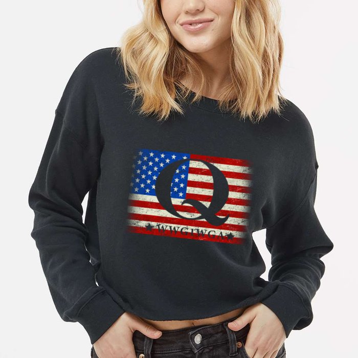 Q-anon  WWG1WGA Where We Go One We Go All Cropped Pullover Crew