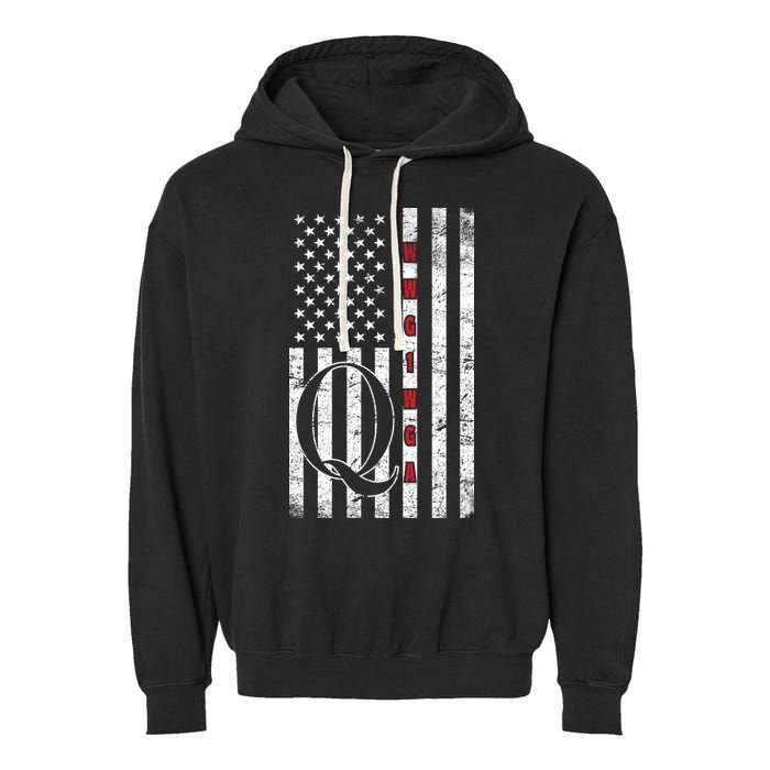 Q-anon Flag Where We Go One We Go All WWG1WGA Garment-Dyed Fleece Hoodie