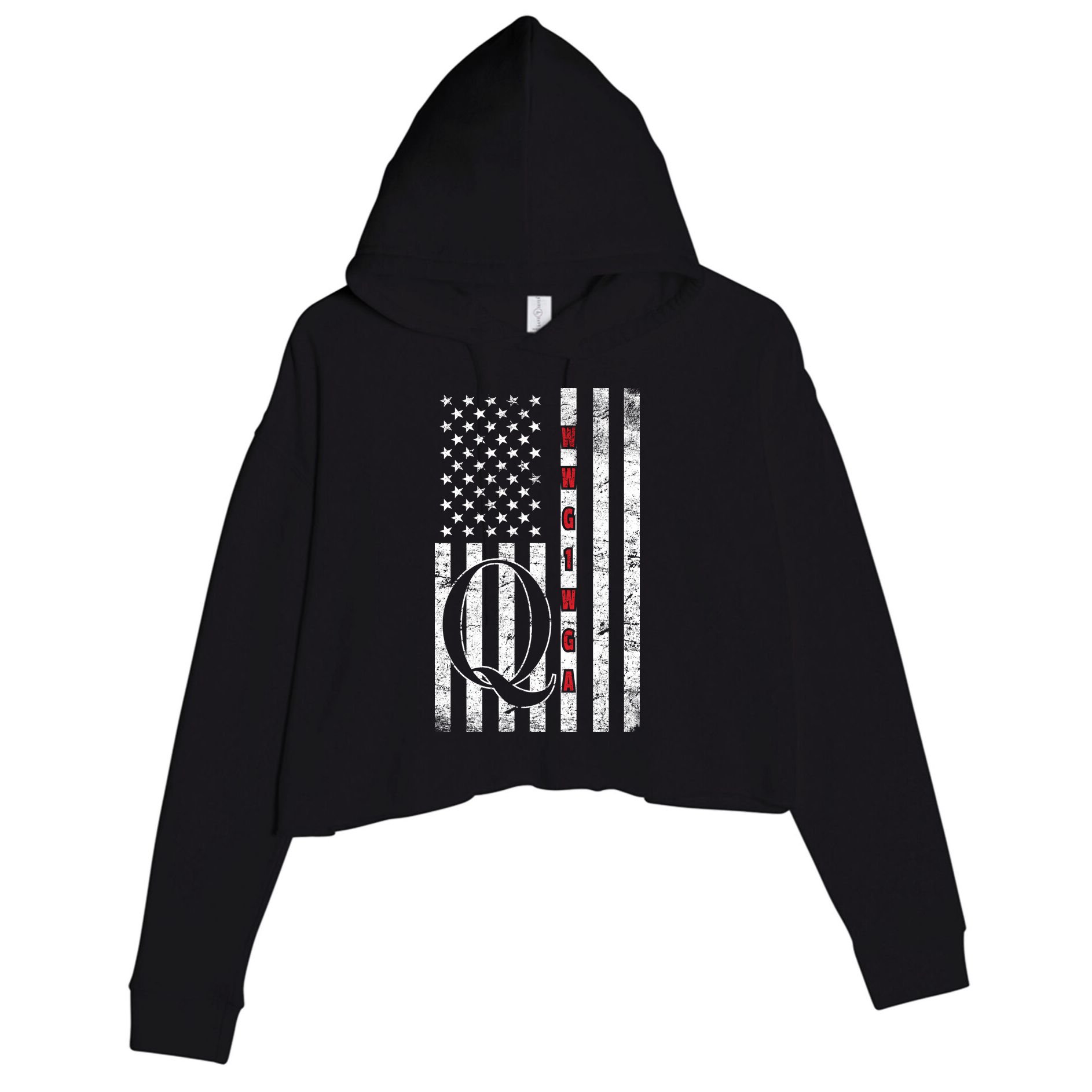 Q-anon Flag Where We Go One We Go All WWG1WGA Crop Fleece Hoodie
