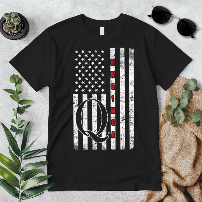 Q-anon Flag Where We Go One We Go All WWG1WGA Premium T-Shirt