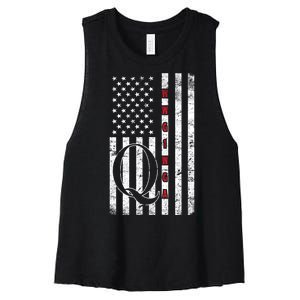 Q-anon Flag Where We Go One We Go All WWG1WGA Women's Racerback Cropped Tank