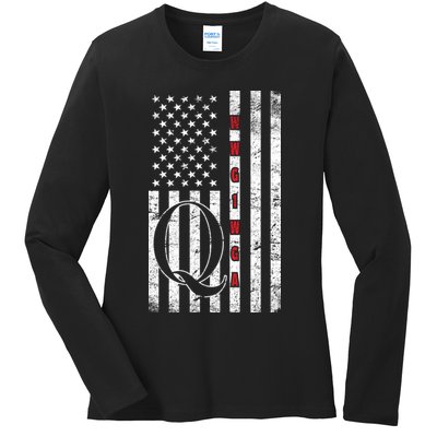 Q-anon Flag Where We Go One We Go All WWG1WGA Ladies Long Sleeve Shirt