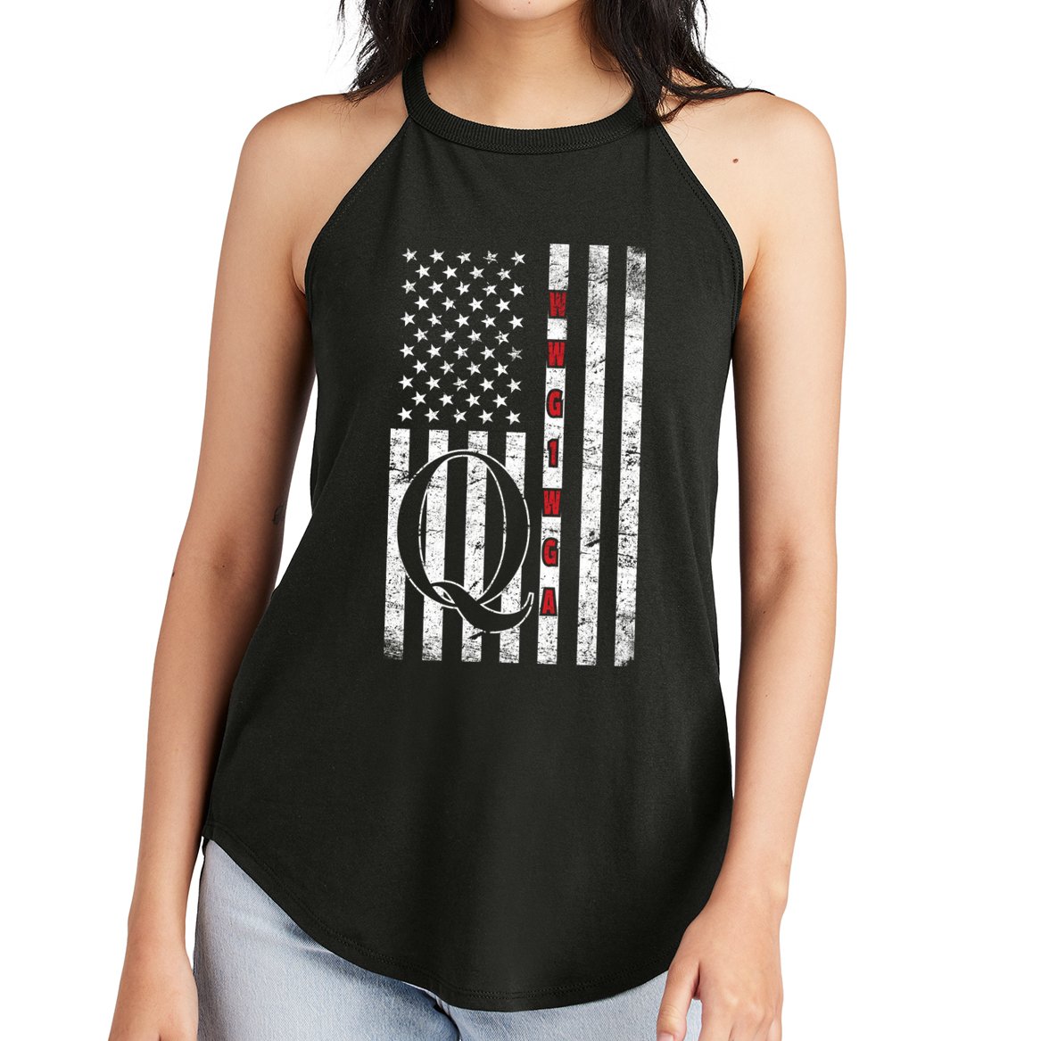 Q-anon Flag Where We Go One We Go All WWG1WGA Women's Perfect Tri Rocker Tank