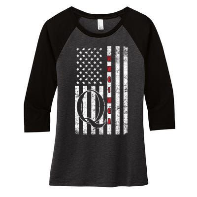 Q-anon Flag Where We Go One We Go All WWG1WGA Women's Tri-Blend 3/4-Sleeve Raglan Shirt