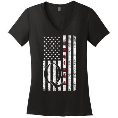 Q-anon Flag Where We Go One We Go All WWG1WGA Women's V-Neck T-Shirt