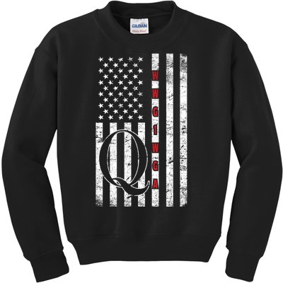 Q-anon Flag Where We Go One We Go All WWG1WGA Kids Sweatshirt