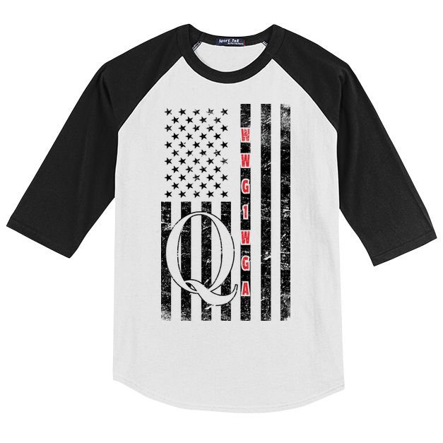 Q-anon Flag Where We Go One We Go All WWG1WGA Kids Colorblock Raglan Jersey