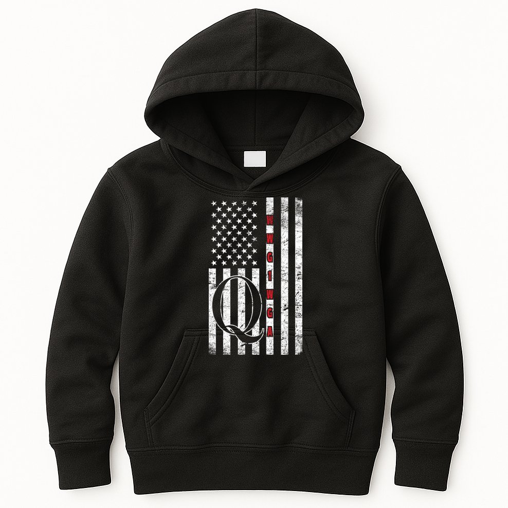 Q-anon Flag Where We Go One We Go All WWG1WGA Kids Hoodie