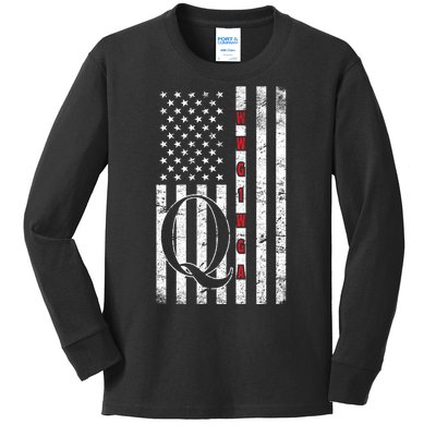 Q-anon Flag Where We Go One We Go All WWG1WGA Kids Long Sleeve Shirt