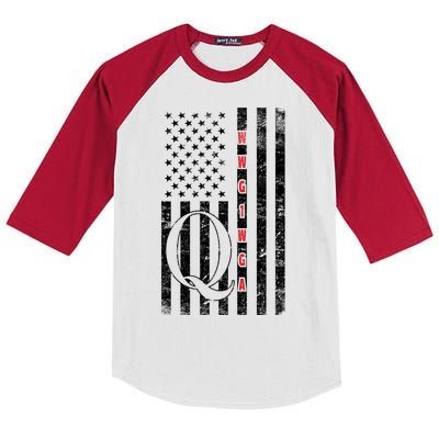 Q-anon Flag Where We Go One We Go All WWG1WGA Kids Colorblock Raglan Jersey