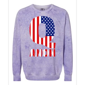 Q Anon Patriotic USA Flag Colorblast Crewneck Sweatshirt