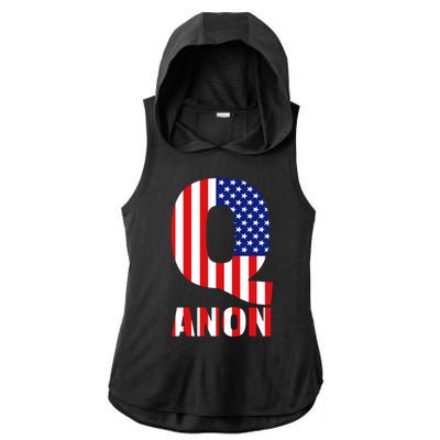 Q Anon Patriotic USA Flag Ladies PosiCharge Tri-Blend Wicking Draft Hoodie Tank