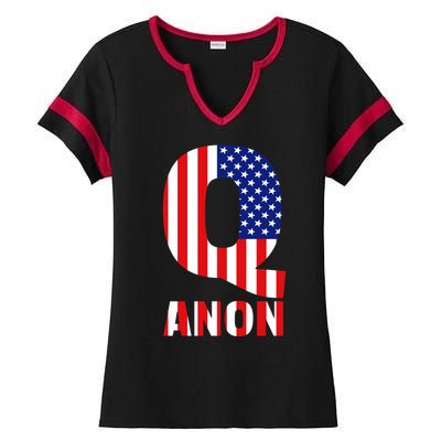 Q Anon Patriotic USA Flag Ladies Halftime Notch Neck Tee