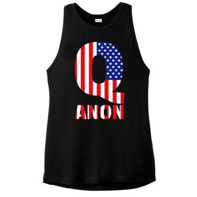 Q Anon Patriotic USA Flag Ladies PosiCharge Tri-Blend Wicking Tank