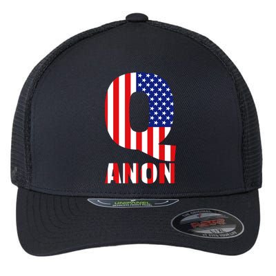 Q Anon Patriotic USA Flag Flexfit Unipanel Trucker Cap