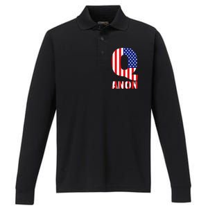 Q Anon Patriotic USA Flag Performance Long Sleeve Polo