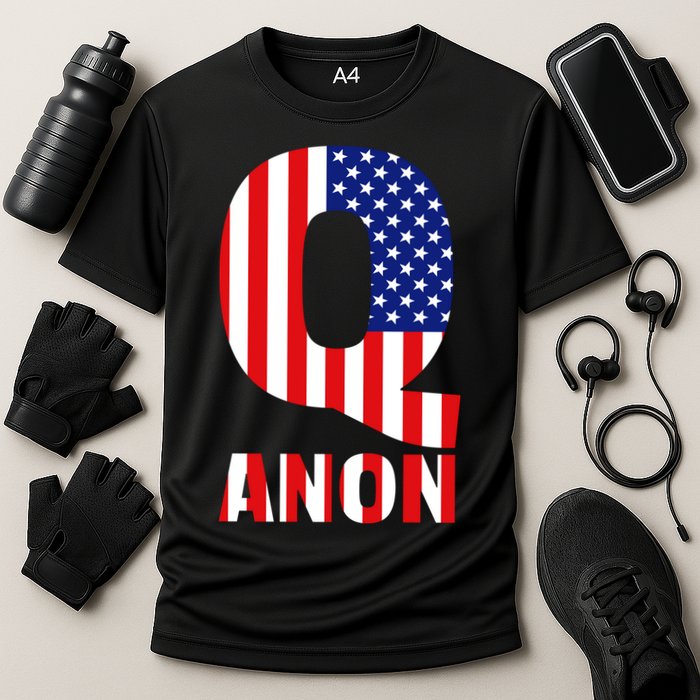 Q Anon Patriotic USA Flag Cooling Performance Crew T-Shirt