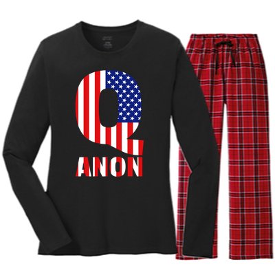 Q Anon Patriotic USA Flag Women's Long Sleeve Flannel Pajama Set 