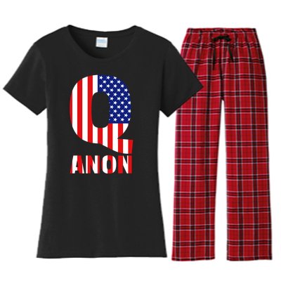 Q Anon Patriotic USA Flag Women's Flannel Pajama Set