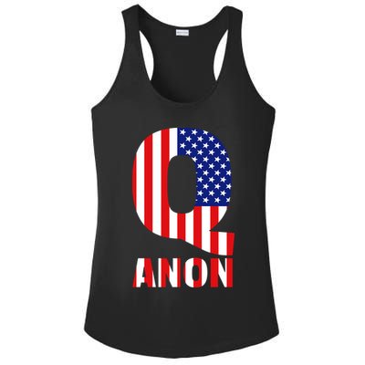 Q Anon Patriotic USA Flag Ladies PosiCharge Competitor Racerback Tank