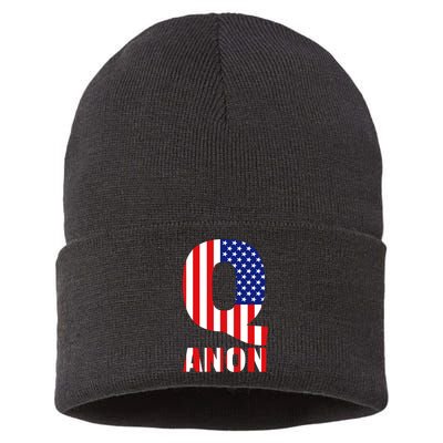 Q Anon Patriotic USA Flag Sustainable Knit Beanie