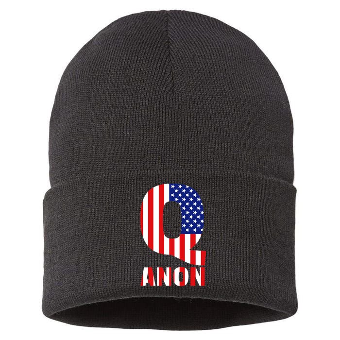 Q Anon Patriotic USA Flag Sustainable Knit Beanie