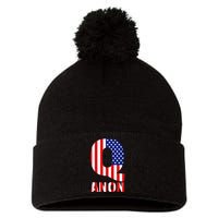 Q Anon Patriotic USA Flag Pom Pom 12in Knit Beanie