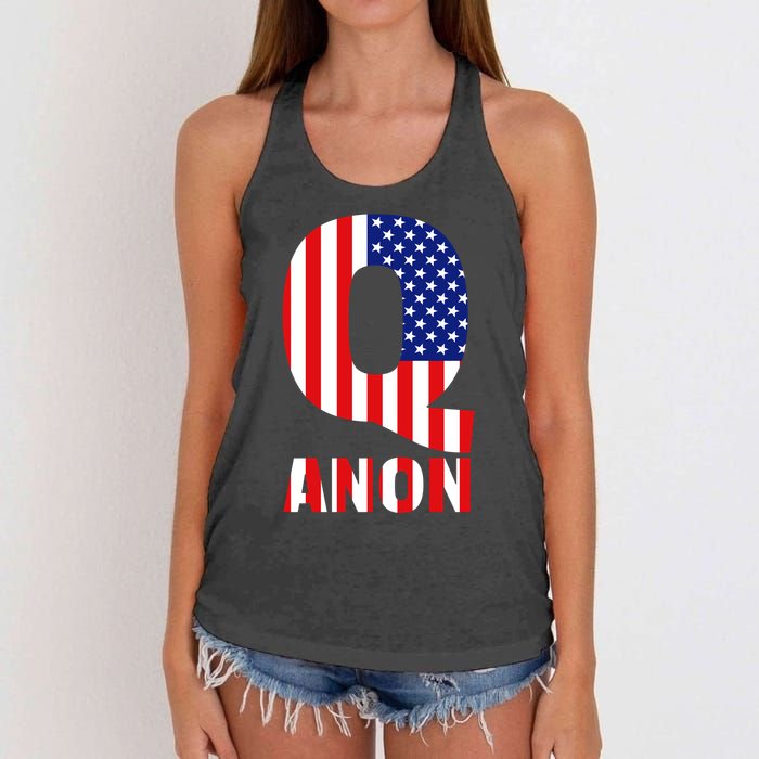 Q Anon Patriotic USA Flag Women's Knotted Racerback Tank