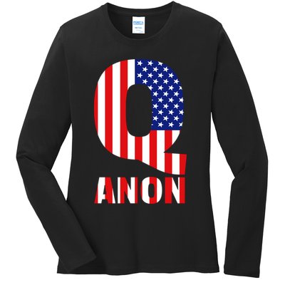 Q Anon Patriotic USA Flag Ladies Long Sleeve Shirt
