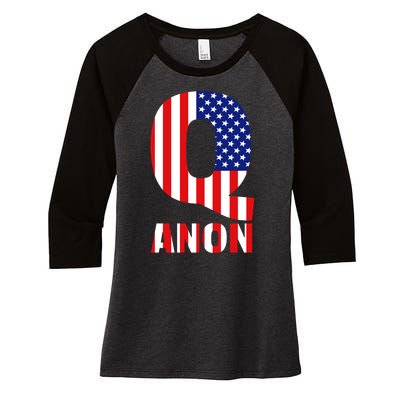 Q Anon Patriotic USA Flag Women's Tri-Blend 3/4-Sleeve Raglan Shirt