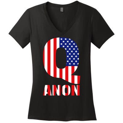 Q Anon Patriotic USA Flag Women's V-Neck T-Shirt