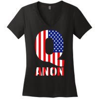 Q Anon Patriotic USA Flag Women's V-Neck T-Shirt