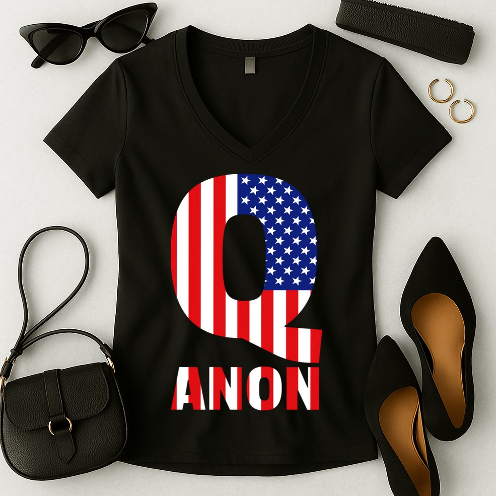 Q Anon Patriotic USA Flag Women's V-Neck T-Shirt