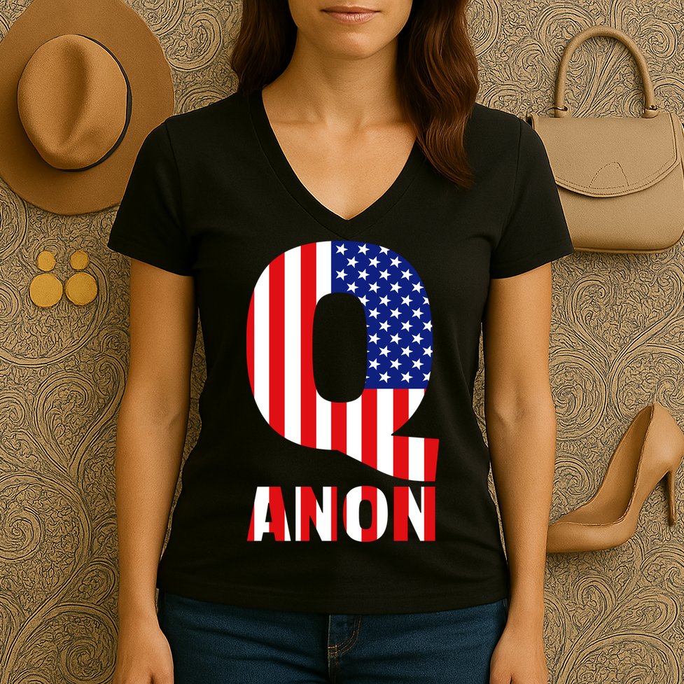 Q Anon Patriotic USA Flag Women's V-Neck T-Shirt