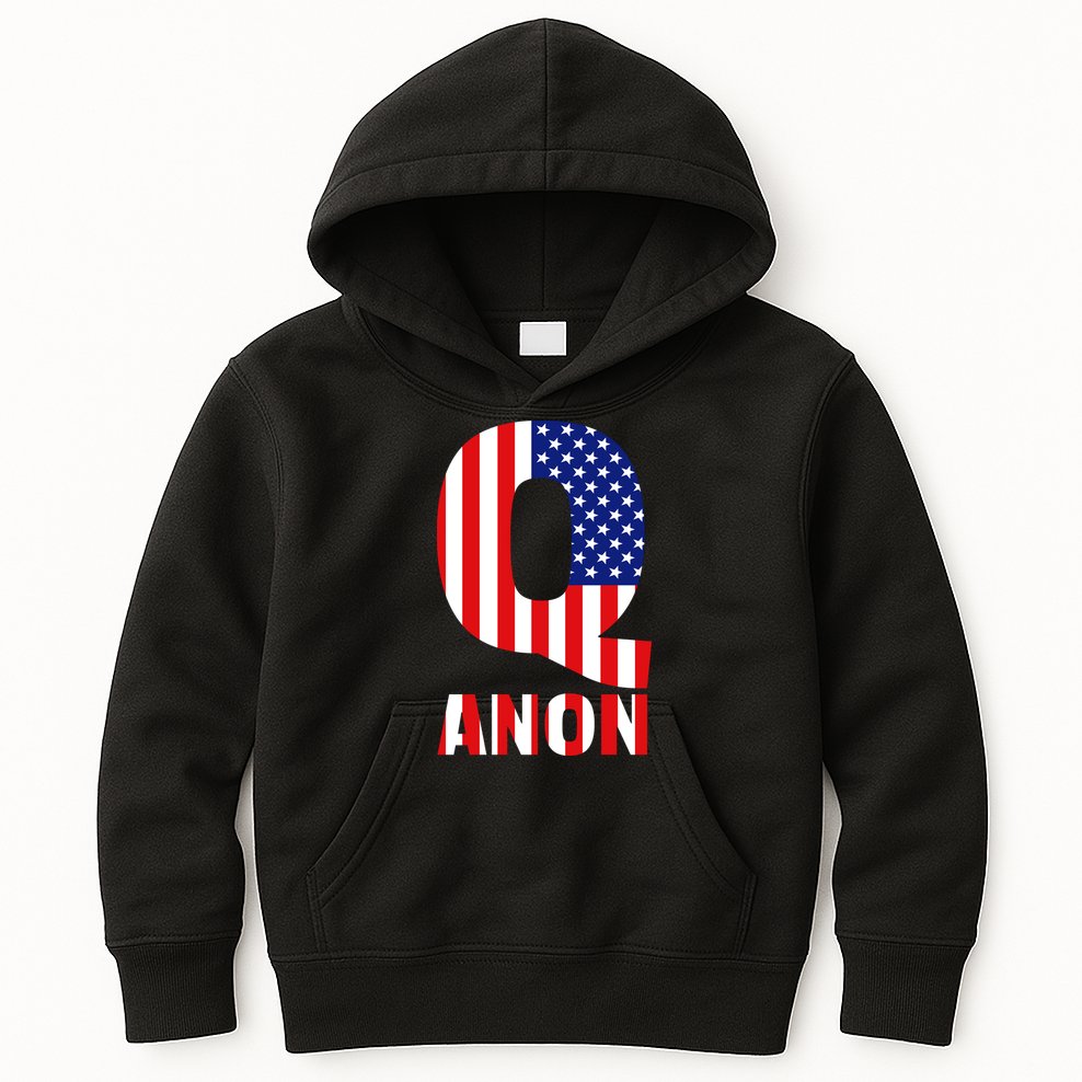 Q Anon Patriotic USA Flag Kids Hoodie