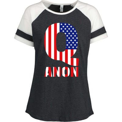 Q Anon Patriotic USA Flag Enza Ladies Jersey Colorblock Tee