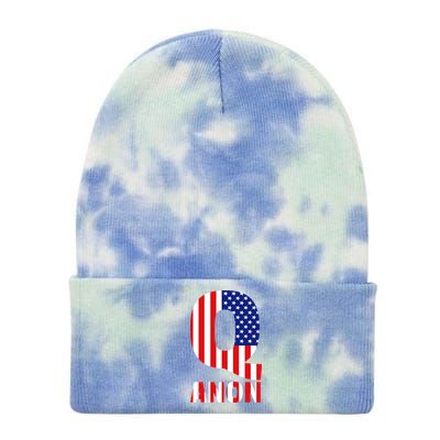 Q Anon Patriotic USA Flag Tie Dye 12in Knit Beanie