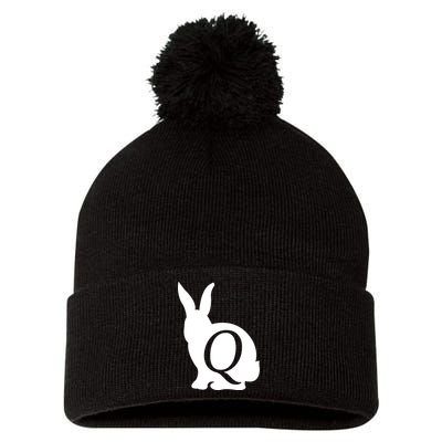 Q-anon Rabbit Logo Pom Pom 12in Knit Beanie