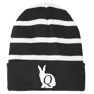 Q-anon Rabbit Logo Striped Beanie with Solid Band