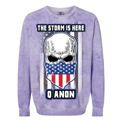 Q-Anon The Storm Is Here Skull Flag Colorblast Crewneck Sweatshirt