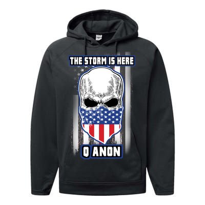 Q-Anon The Storm Is Here Skull Flag Performance Fleece Hoodie