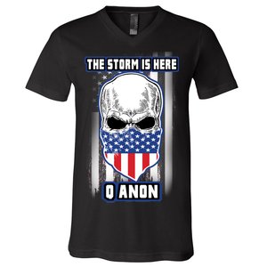 Q-Anon The Storm Is Here Skull Flag V-Neck T-Shirt