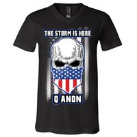 Q-Anon The Storm Is Here Skull Flag V-Neck T-Shirt