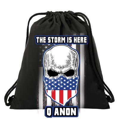 Q-Anon The Storm Is Here Skull Flag Drawstring Bag