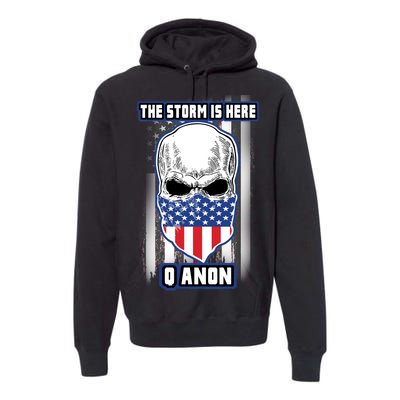 Q-Anon The Storm Is Here Skull Flag Premium Hoodie