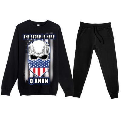 Q-Anon The Storm Is Here Skull Flag Premium Crewneck Sweatsuit Set