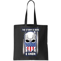 Q-Anon The Storm Is Here Skull Flag Tote Bag