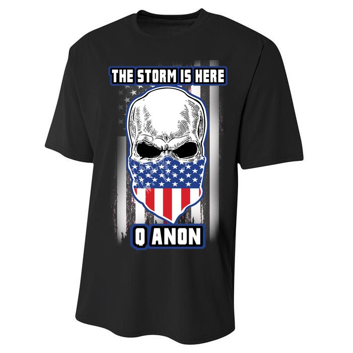 Q-Anon The Storm Is Here Skull Flag Performance Sprint T-Shirt