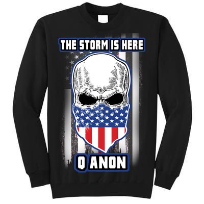 Q-Anon The Storm Is Here Skull Flag Tall Sweatshirt